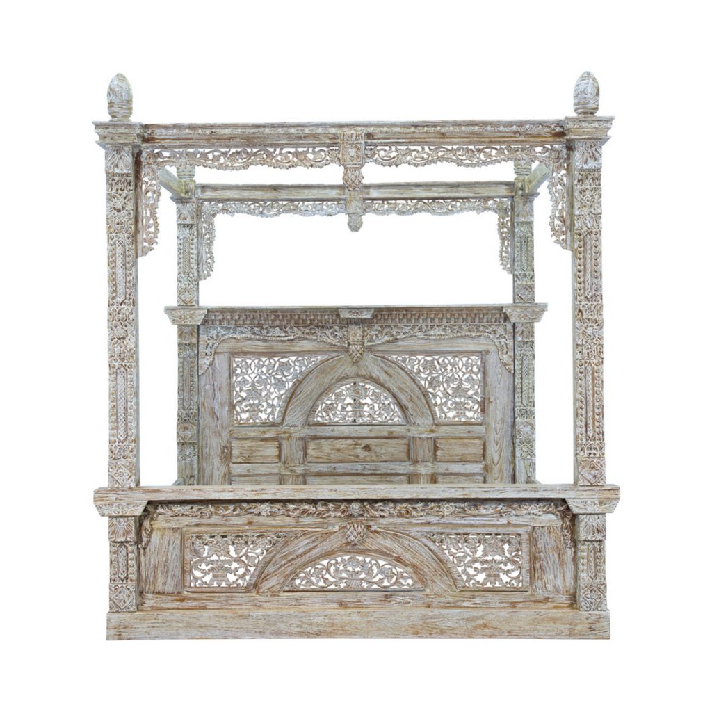 Rustic Solid Wood Royal Hand Carved Canopy Bed