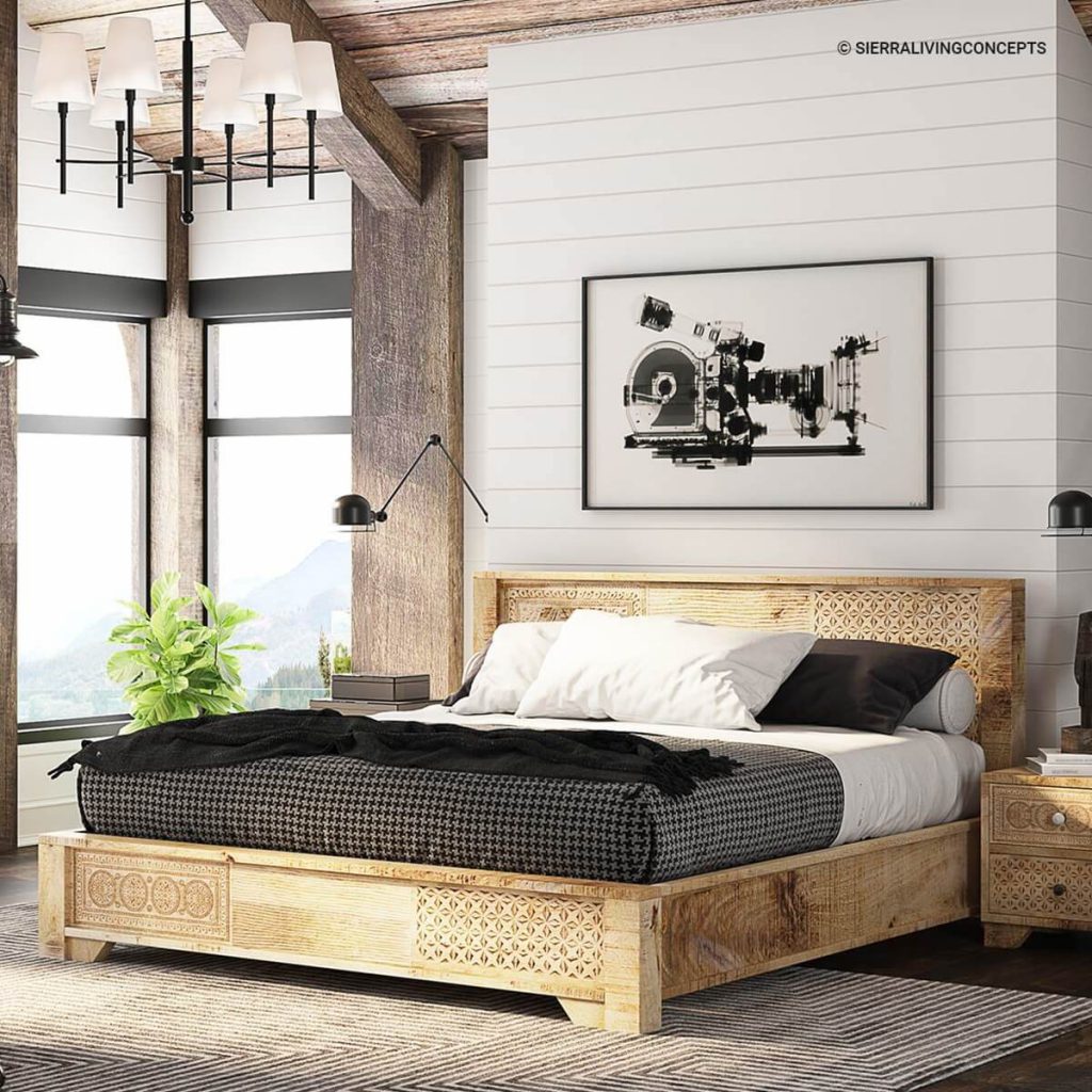 Cumbria Handcrafted Rustic Solid Mango Wood Carved Platform Bed