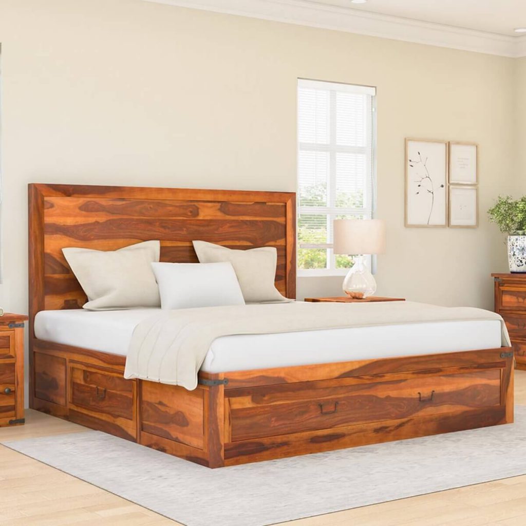 Solid Wood Platform Storage Bed Frame 