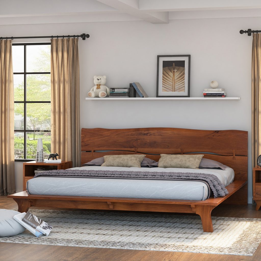 Mid century modern solid wood full size bed frame