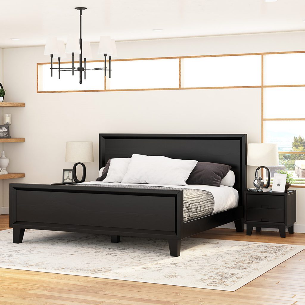 Queen size Modern Solid Wood Black Platform Bed
