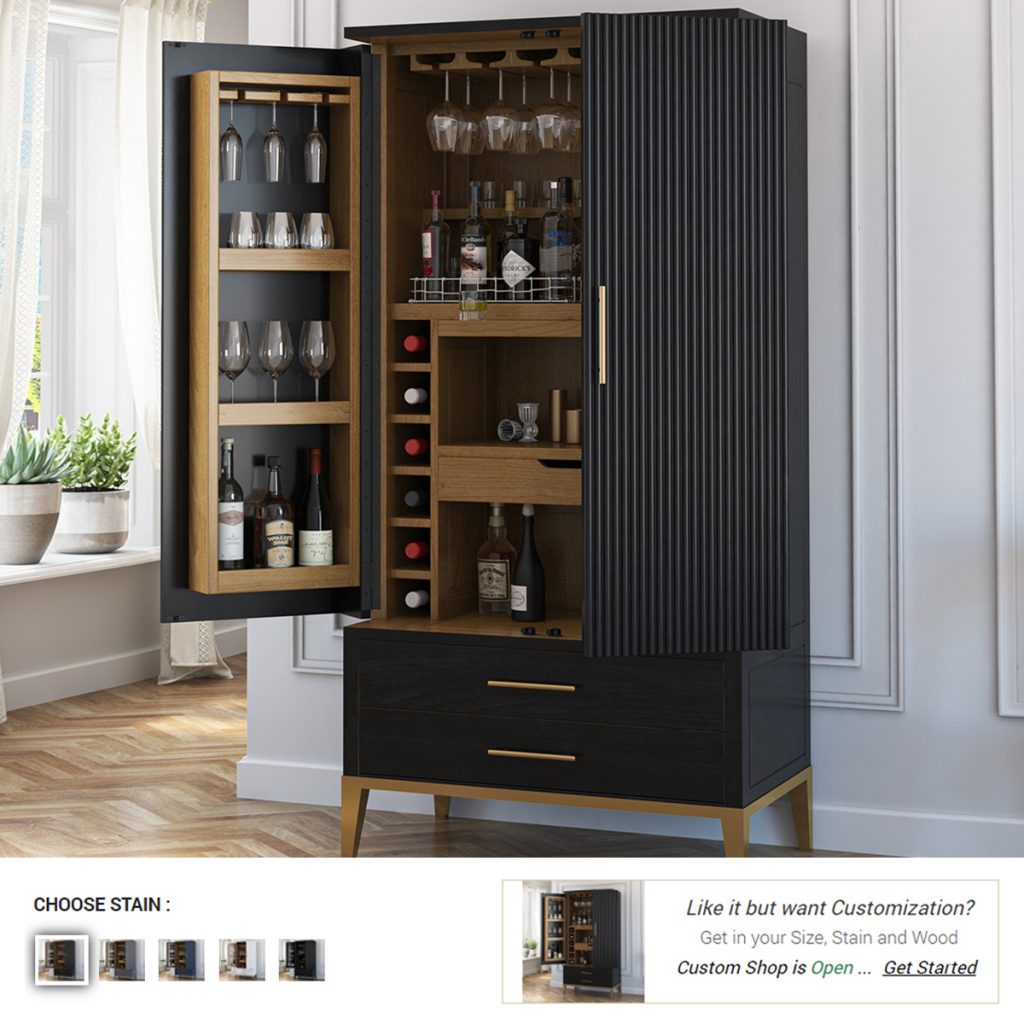 Solid Wood Modern Tall Black Bar Cabinet Armoire