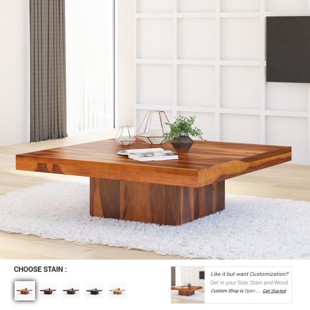 Rustic Solid Wood Large Square Pedestal Coffee Table