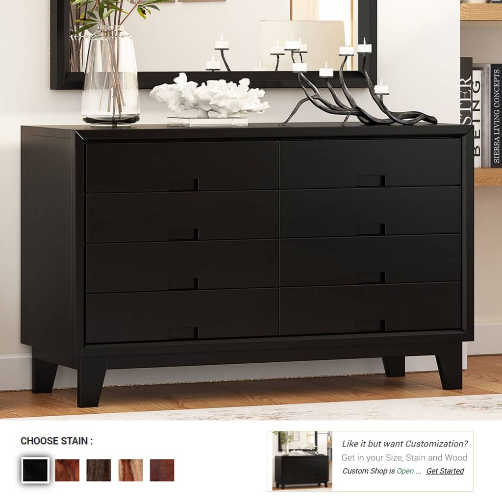 Solid Wood Black Bedroom Dresser With 8 Drawers