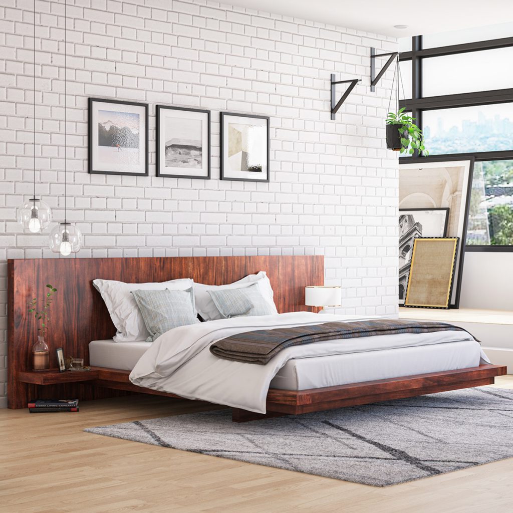 Bonalbo Rustic Solid Wood Floating Platform Bed Frame