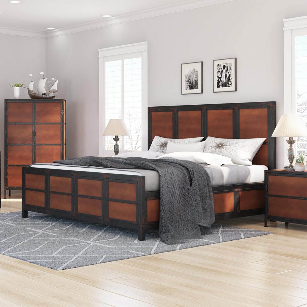 Kagawa Industrial Rustic Iron Platform Bed