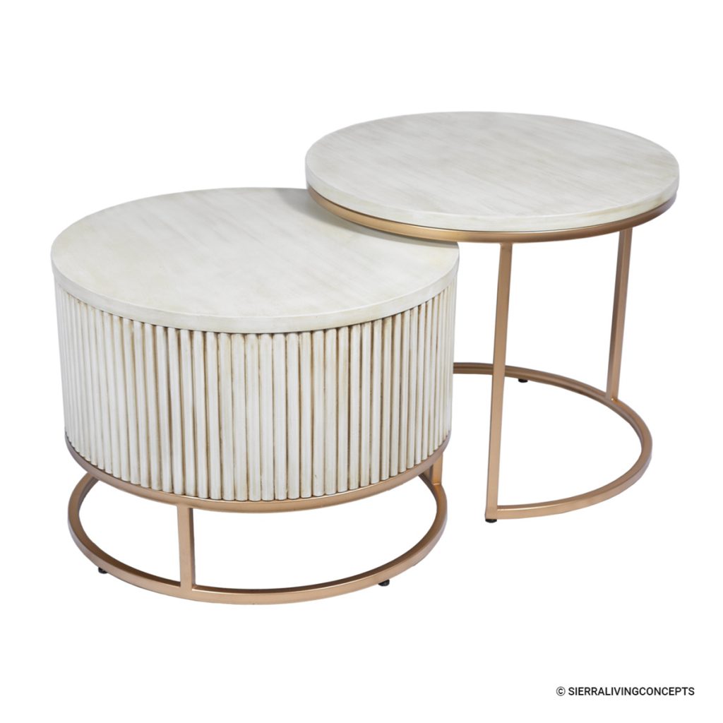 White Mahogany Wood Round Nesting Coffee Table