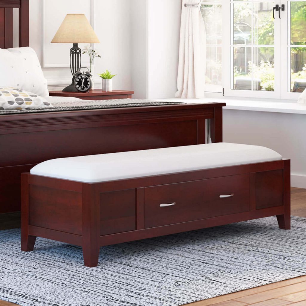 Solid Mahogany Wood 1 Drawer Bedroom Ottoman 