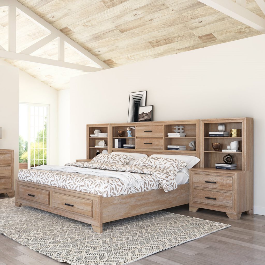 Modern Farmhouse Solid Wood Platform Bookcase Bed