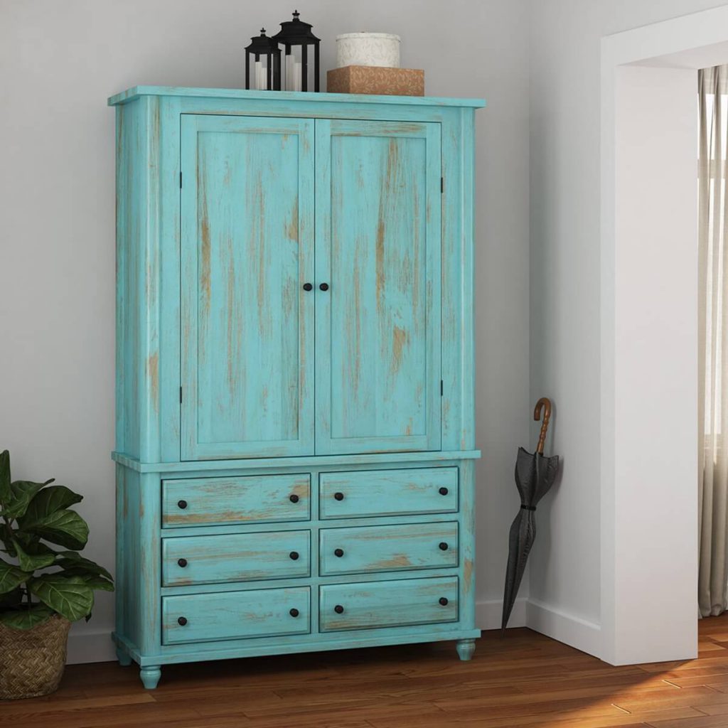 Victorian Turquoise Mango Wood Clothing Armoire Dresser