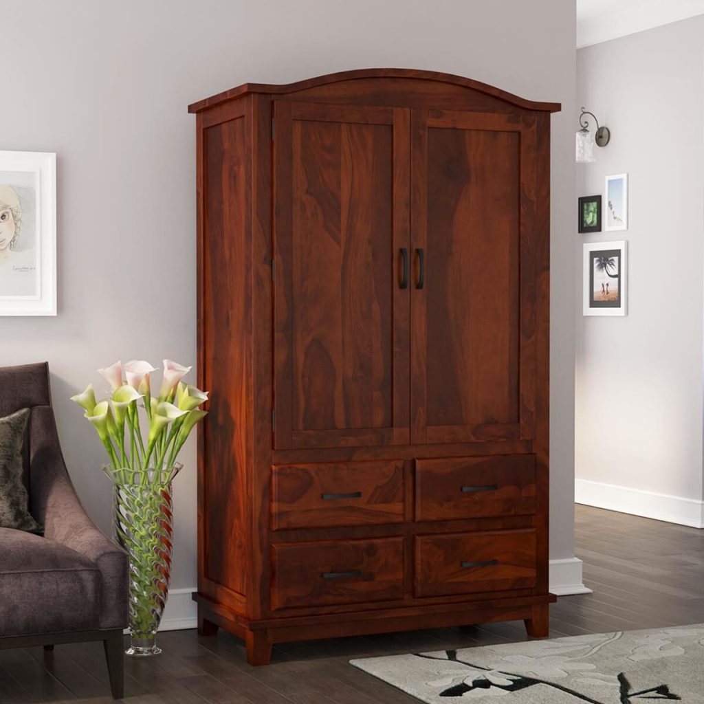 Traditional Solid Wood Large Wardrobe Armoire with Drawers