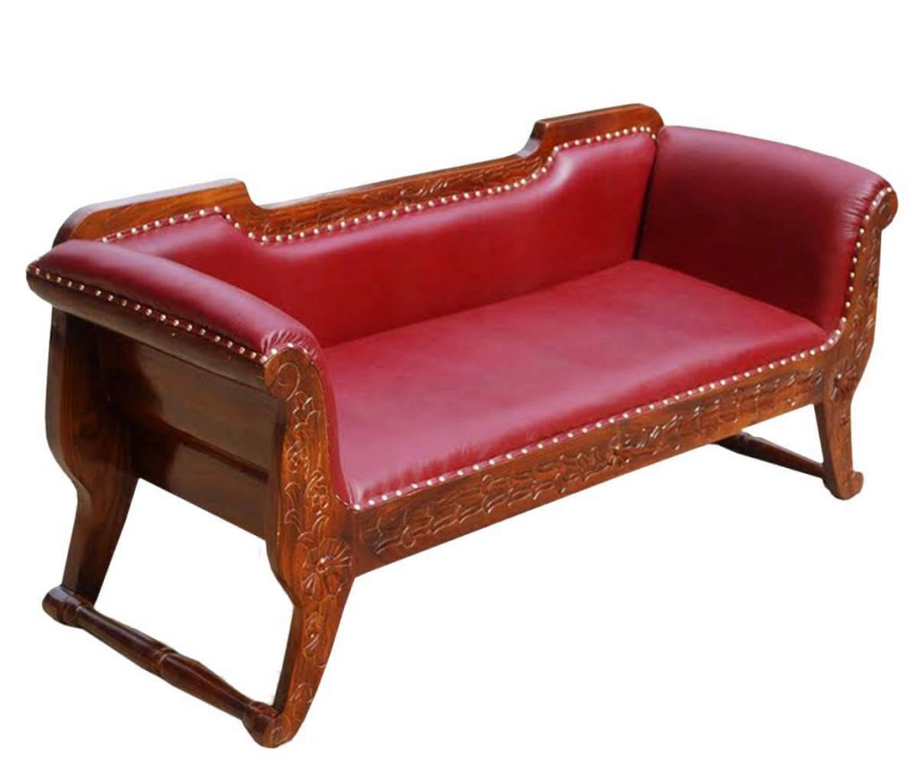 Parlier Carved Solid Wood Red Leather Loveseat