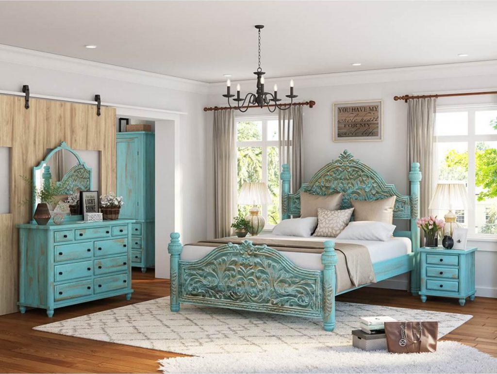 Victorian Turquoise 4 Piece Bedroom Set
