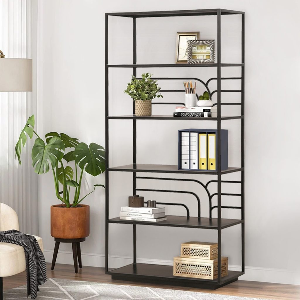 Taft Industrial Style 5 Shelf Black Open Bookcase