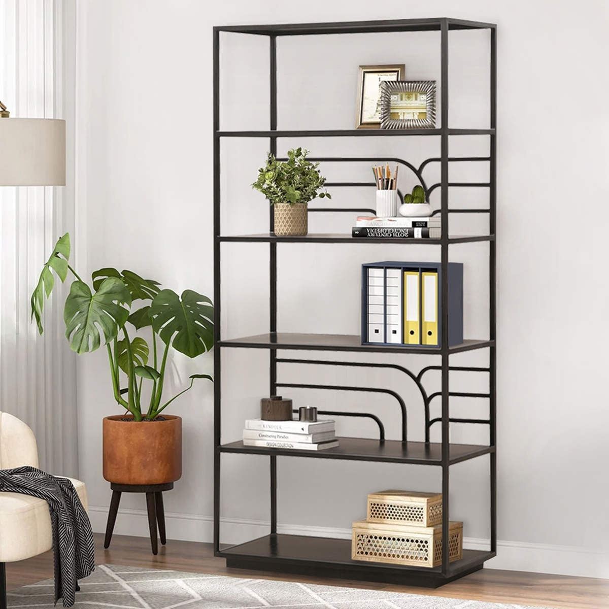 Taft Industrial Metal Frame 5-Tier Open Bookcase for Home Office