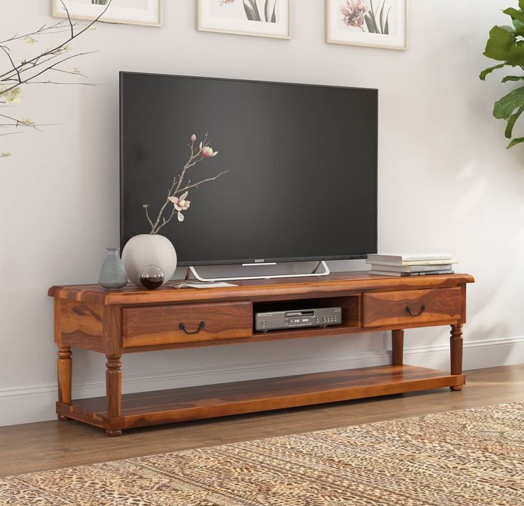 Isleton Rustic Solid Wood 2 Drawer Baluster TV Media Stand