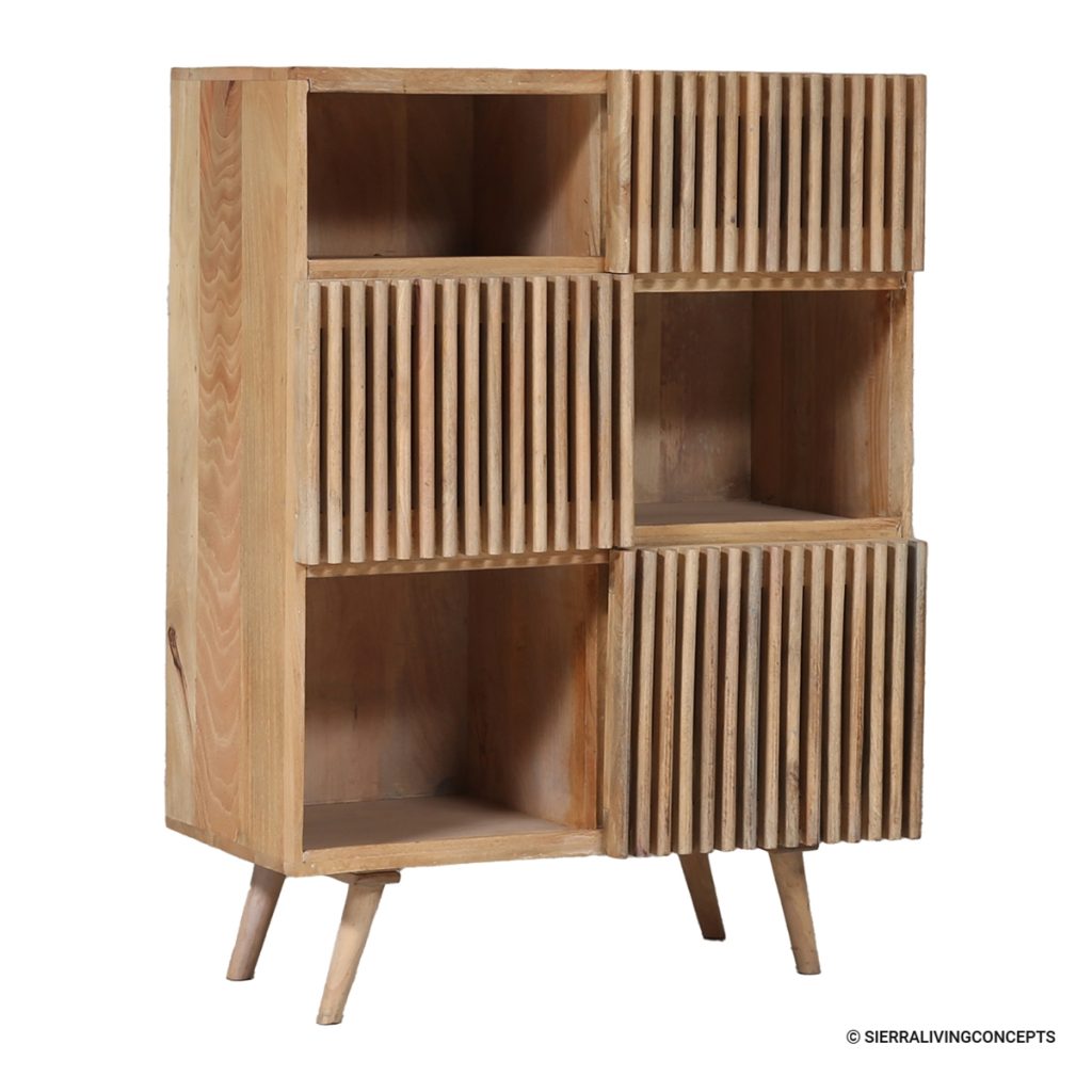 Carrick Mid century modern small Home Office Bookcase with Slatted Sliding Doors