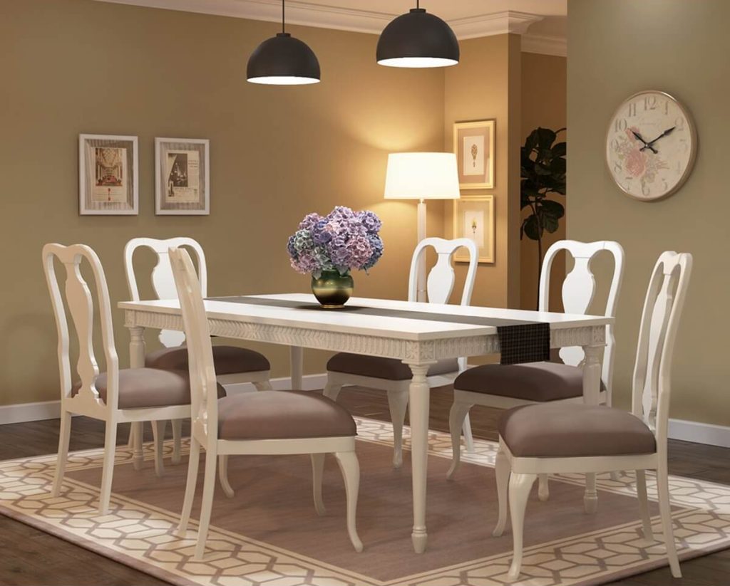 Solid Mahogany Wood White Dining Table & Chair Set