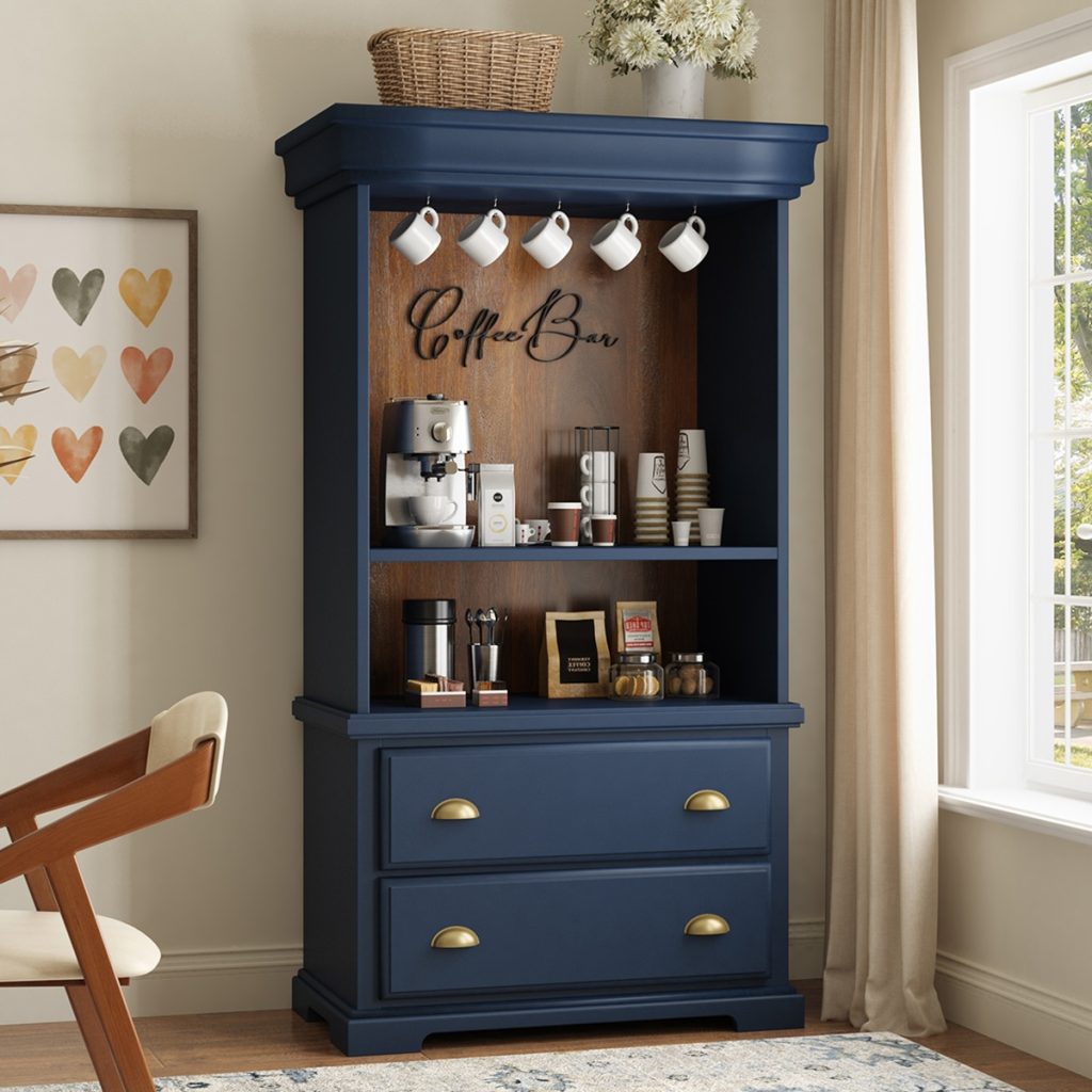 Stanton Rustic Solid Wood Home Coffee Bar Station