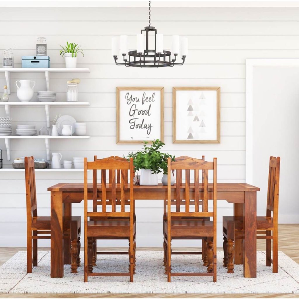 Rustic Solid Wood Dallas Dining Table with Chairs Set