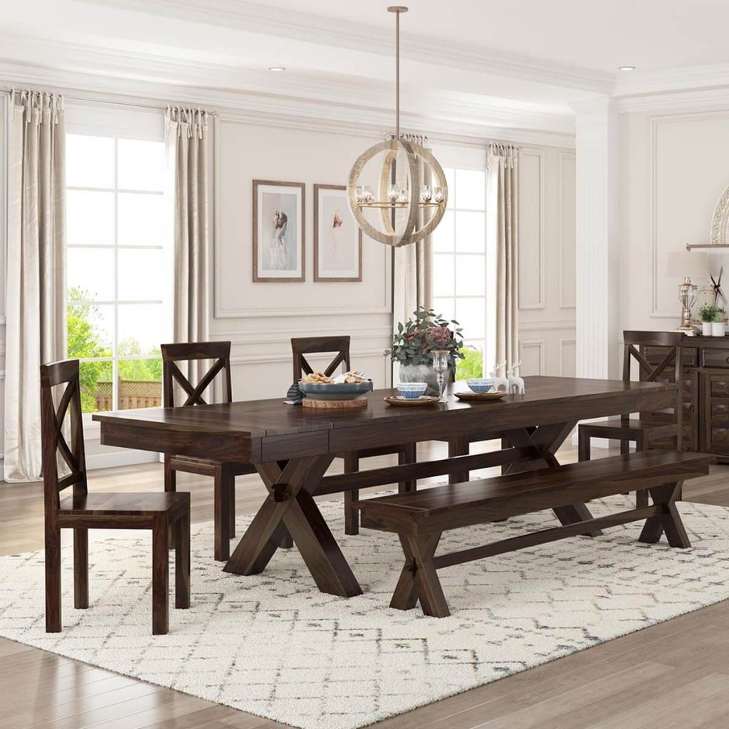 Westside Farmhouse Extendable Dining Table Bench Set