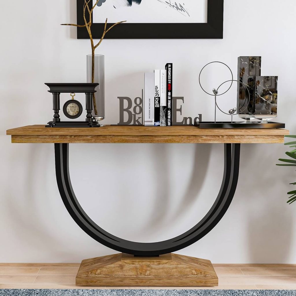 Upland Handcrafted Rustic Teak Wood Console Table w U-Shaped Iron Base