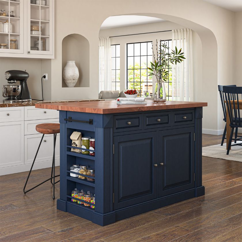 solid wood drop leaf blue kitchen island
