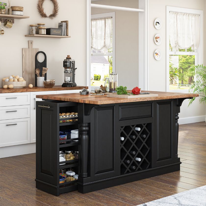 Black drop leaf kitchen island