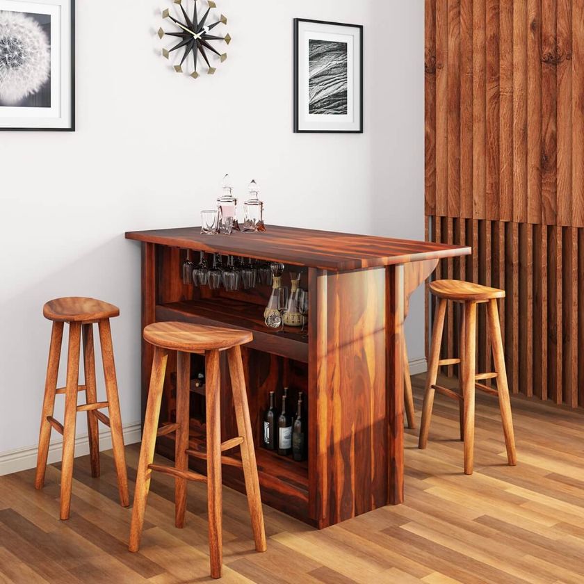 solid wood bar table with stools