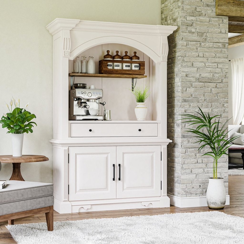 Oldenburg Mahogany Wood Farmhouse Style Coffee Hutch Cabinet