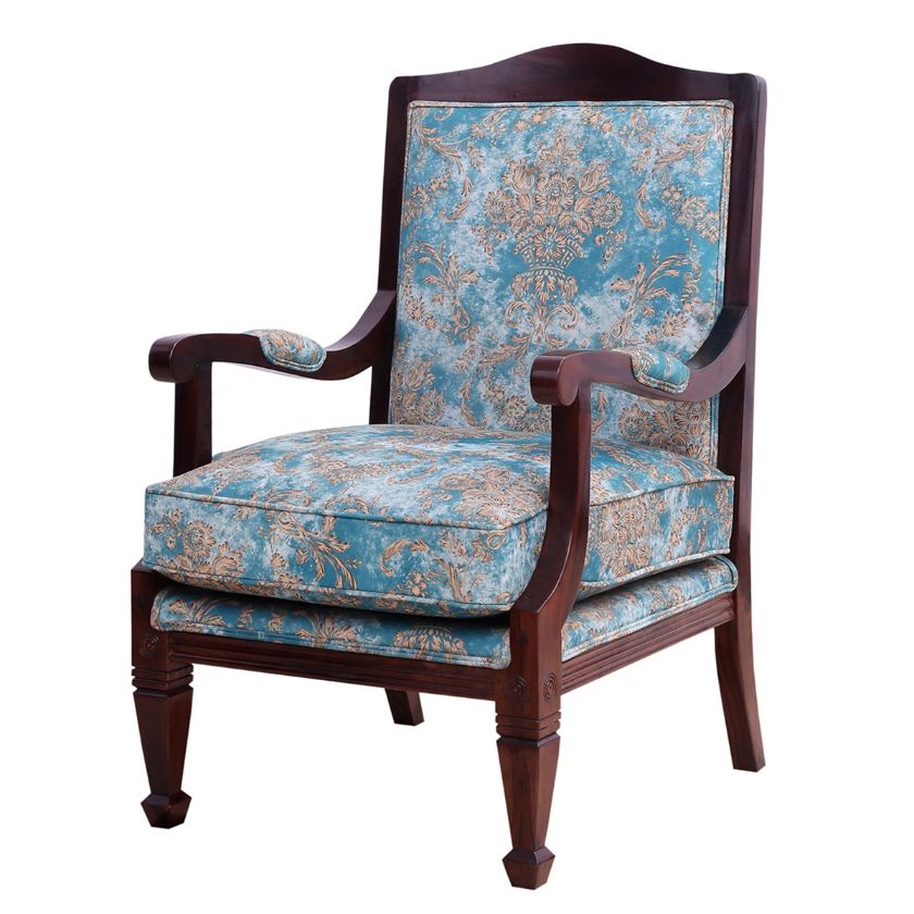 Phelan French Style Solid Wood Floral Upholstered Accent Armchair