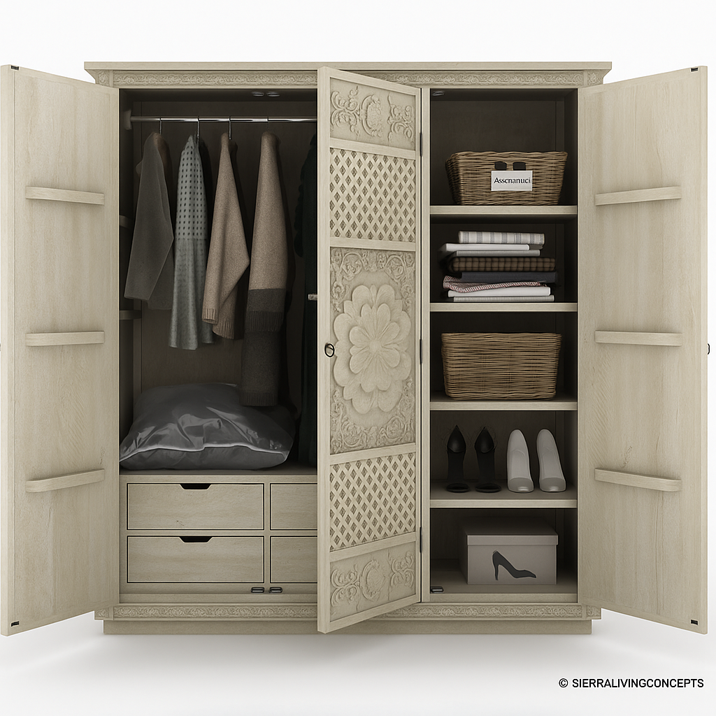 Usage of vacuum bags & Labeled woven baskets or boxes for keeping the attires to organized seasonally