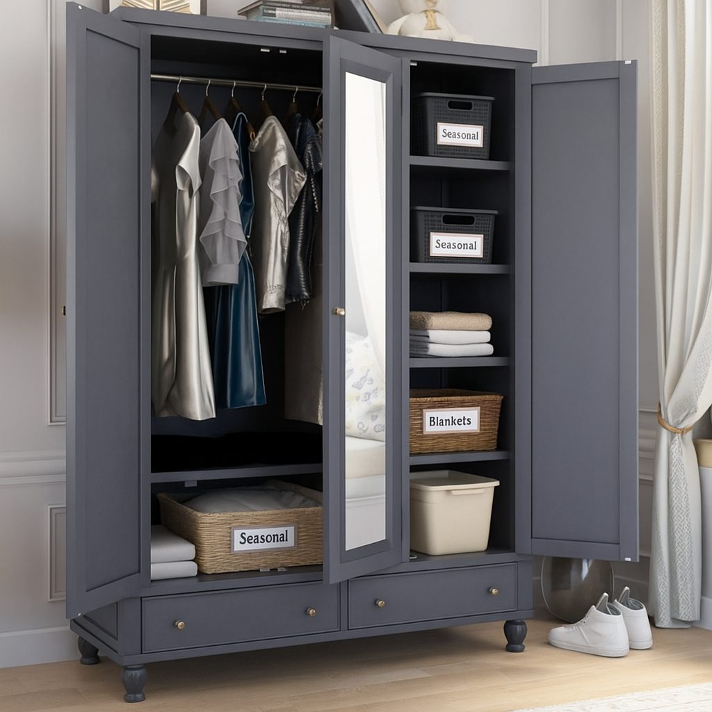 Marysville Solidwood Large Mirrored Armoire Wardrobe