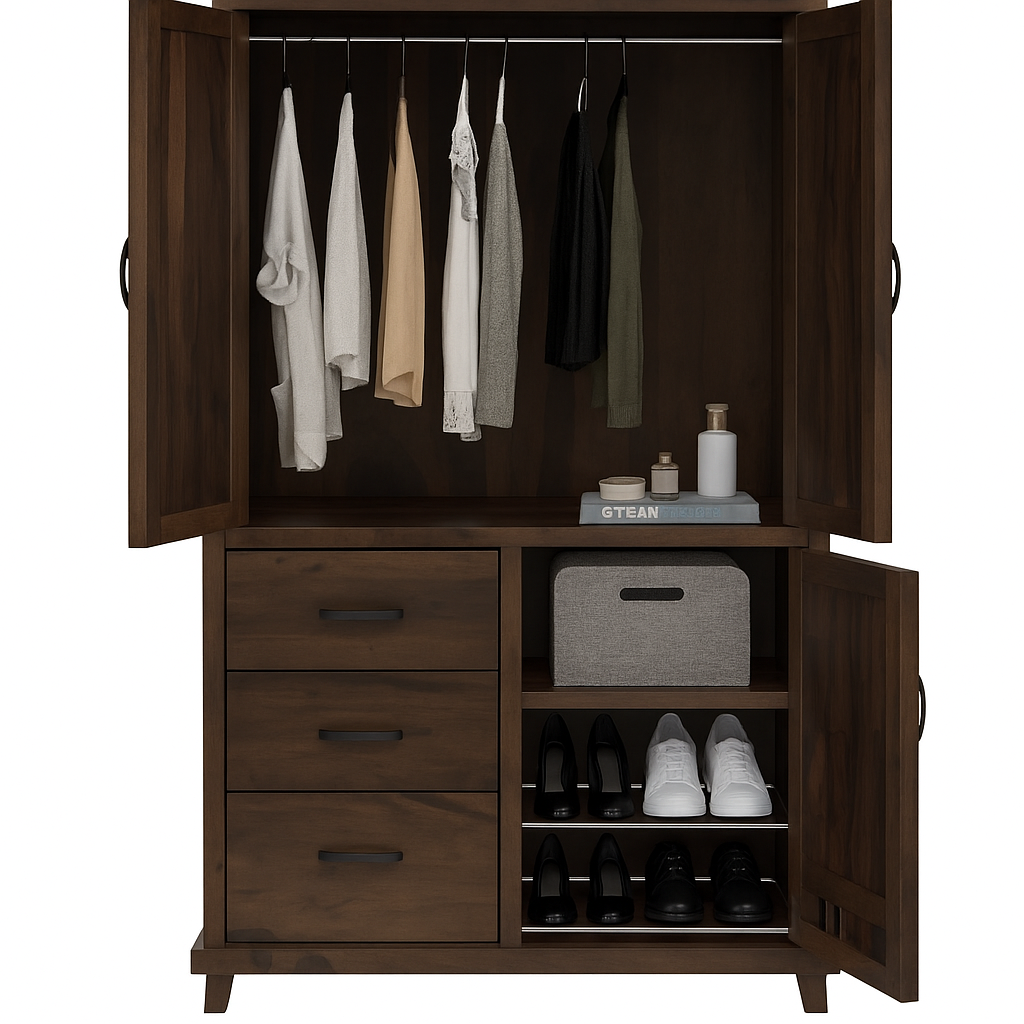 Antwerp Farmhouse Rustic Solid Wood Large Clothing Armoire Wardrobe