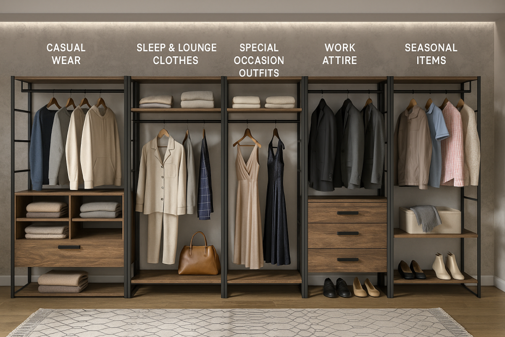 Arrange all the attires as per the categories from work wears to sleep wears all

