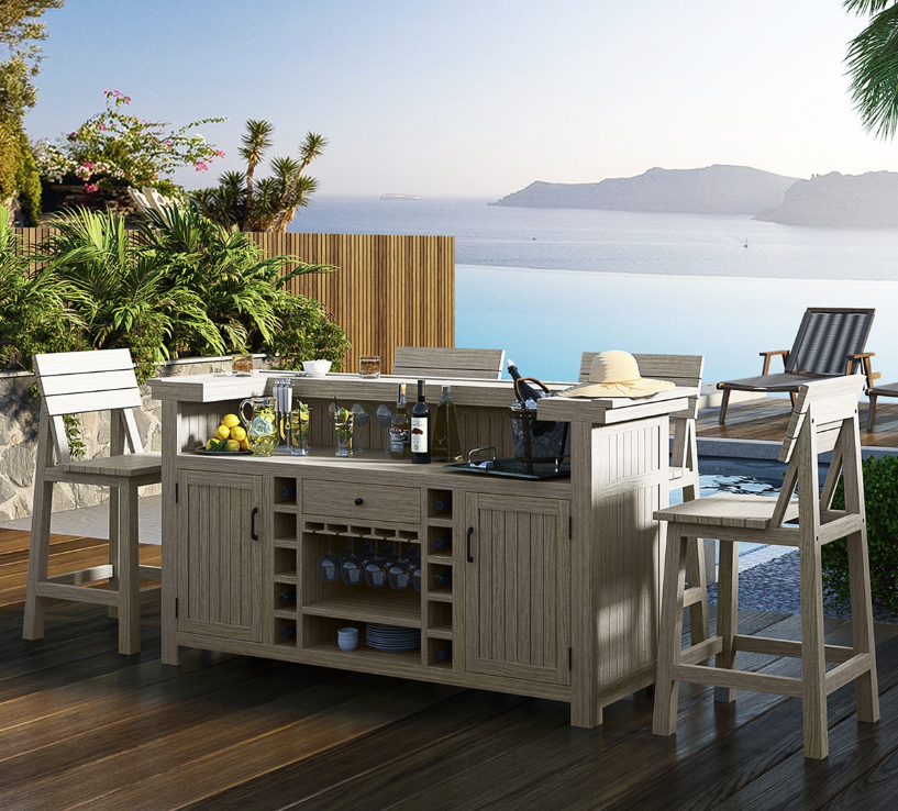 Valencia Multi Storage Bar Table with Stools for a Perfect Outdoor Entertainment Setups.