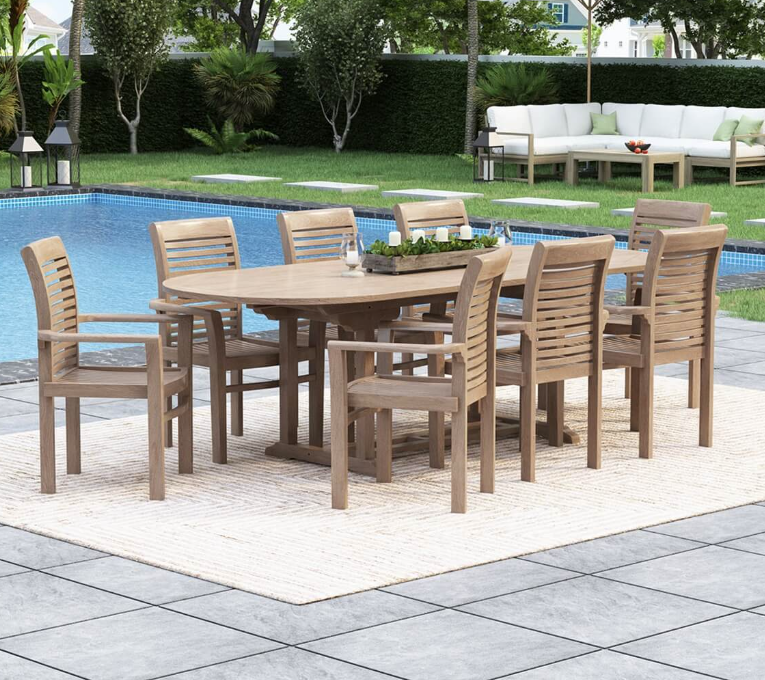 Emden Extending Teak Oval Dining Table with Armchair Set.
