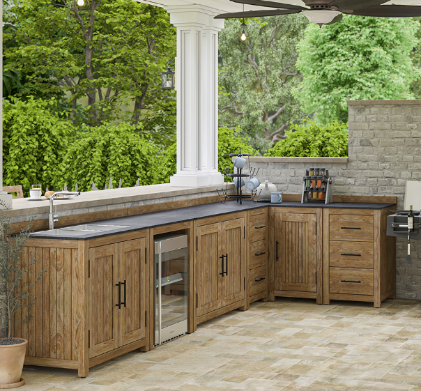 Monroe Rustic 5 Piece Outdoor Kitchen Set with Fridge Space.