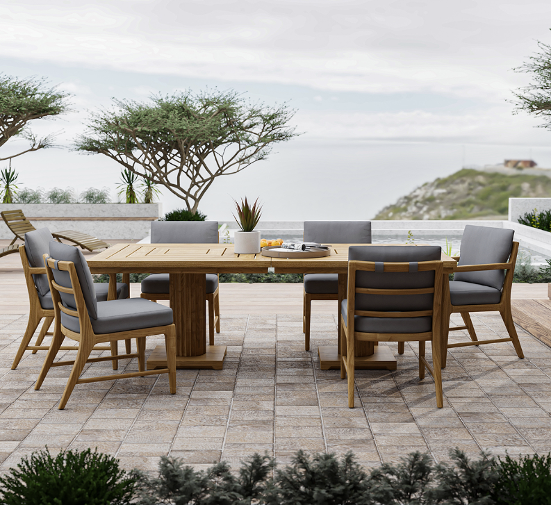 Merced 7 Piece Pedestal Outdoor Dining Table & Chairs.