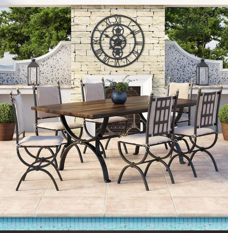 Quimper 6-Seater Solid Wood & Wrought Iron Dining Set.
