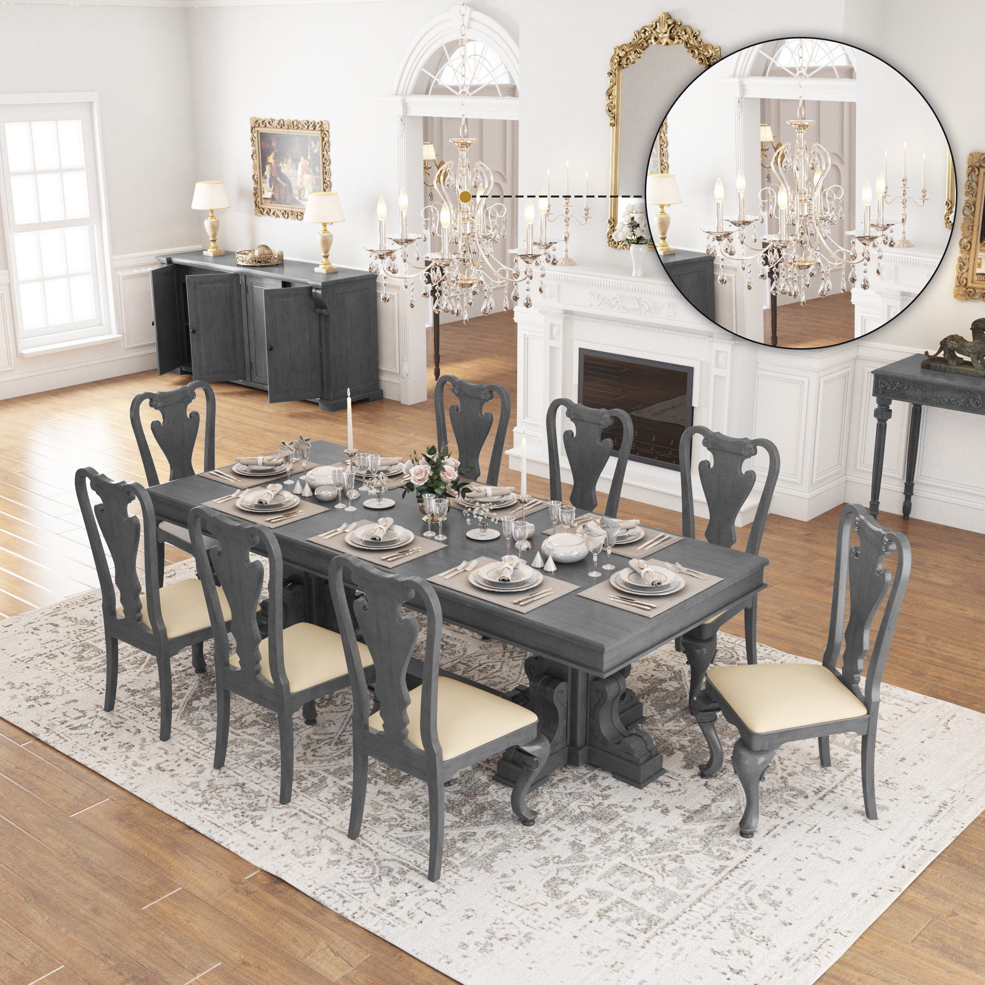 San Marino Large Solid Mahogany Wood Dining Table Set
