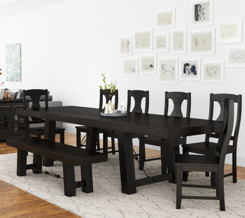 Tirana Rustic Solid Wood Extension Dining Table 6 Chairs and Bench Set
