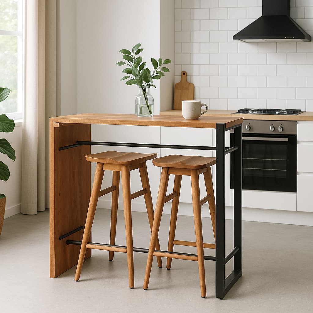 Cutler Industrial Solid Wood Bar Height Table With Stools