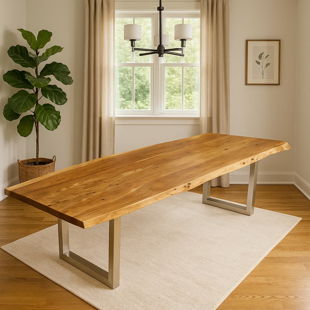 Modern Live Edge Dining Table Acacia Wood & Iron