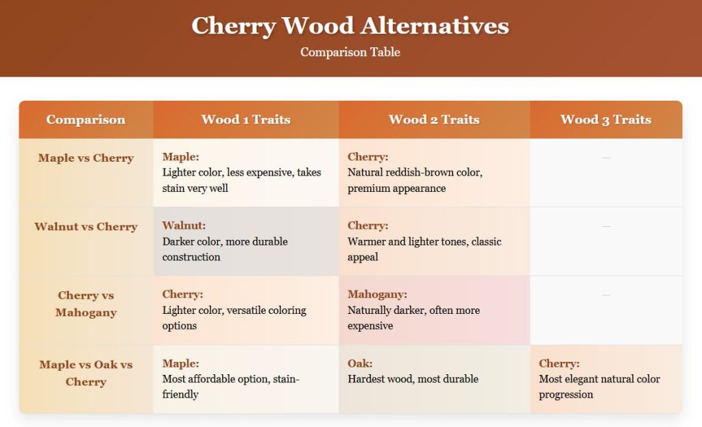 Comparison Between Cherry Wood & Alternatives