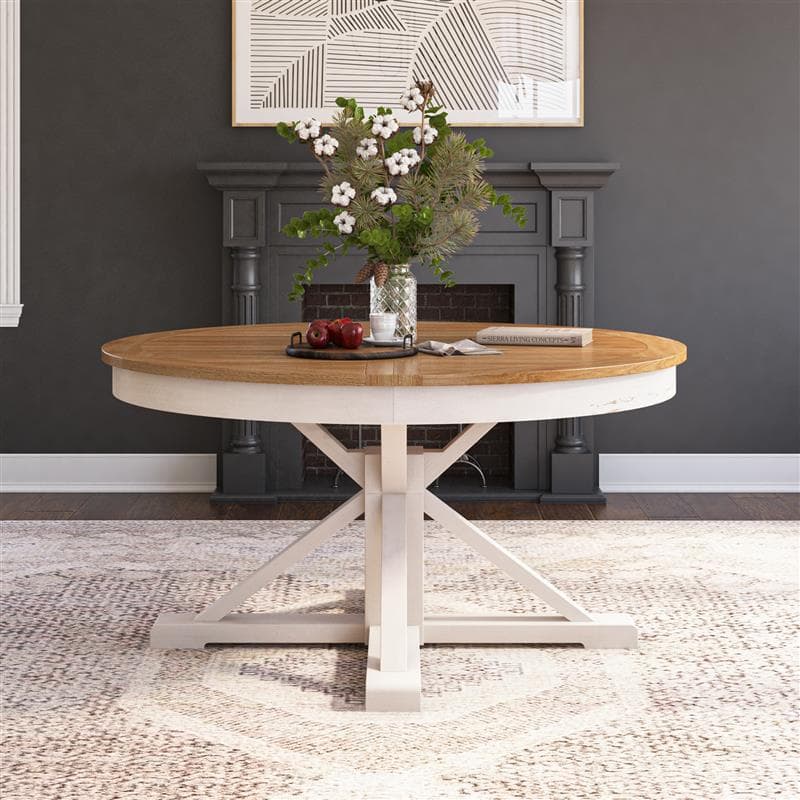 Raleigh Farmhouse Round Extendable Dining Table for 8
