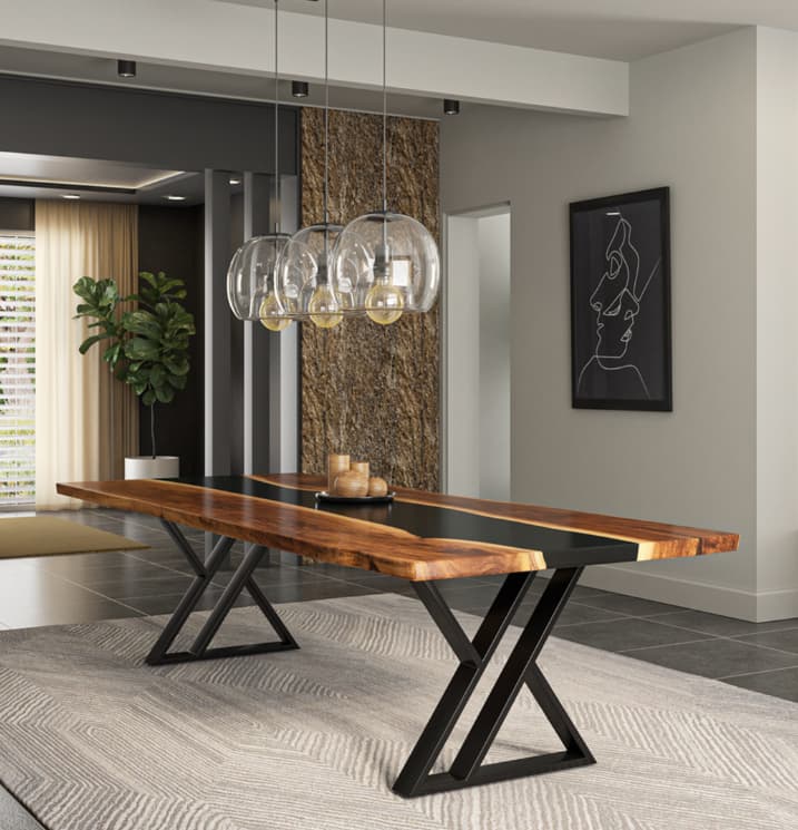 Penngrove Live Edge Acacia Wood Epoxy Dining Table