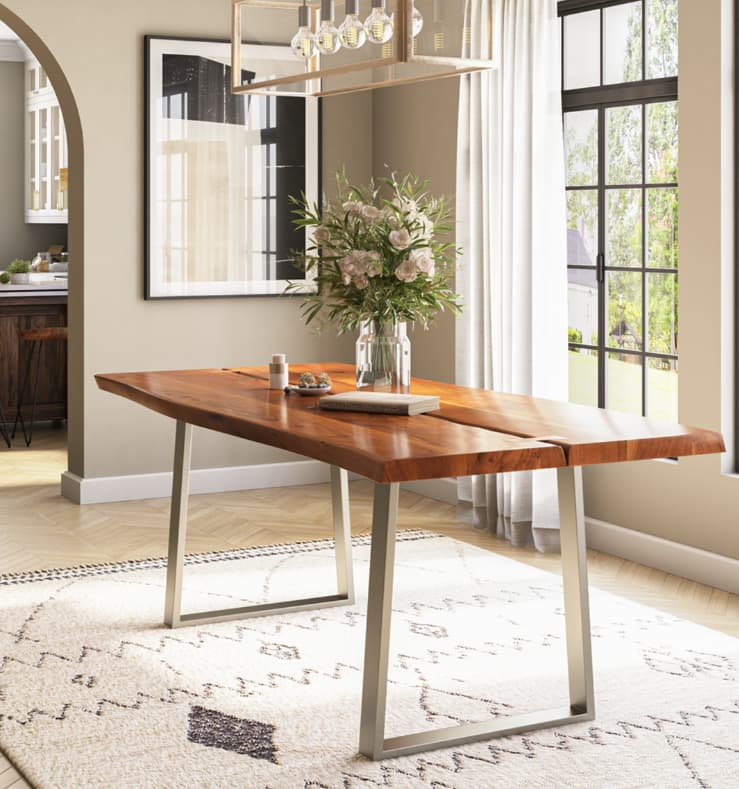 Bearsden Rustic Acacia Wood Live Edge Dining Table With Iron Legs