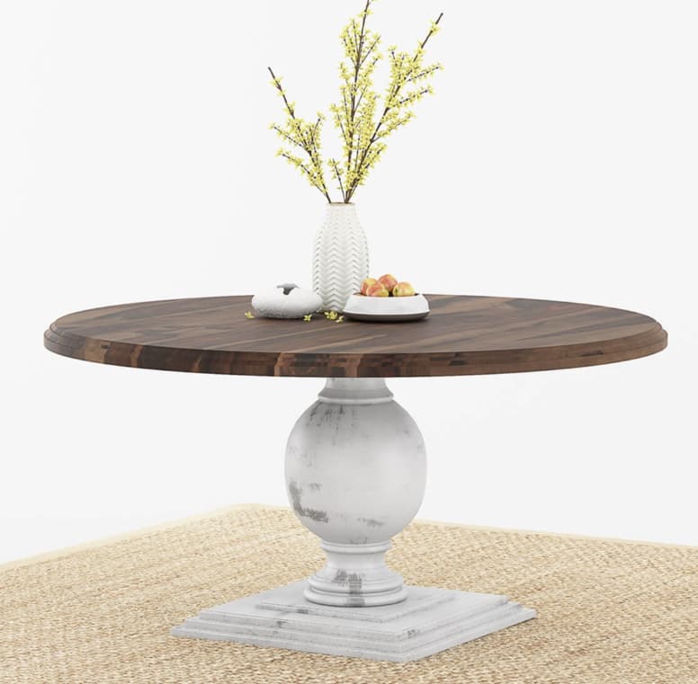 Illinois Rustic Solid Wood Two Tone Large Round Dining Table