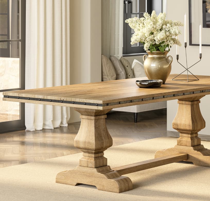 Rutherglen Rustic Solid Wood Trestle Pedestal Base Dining Table